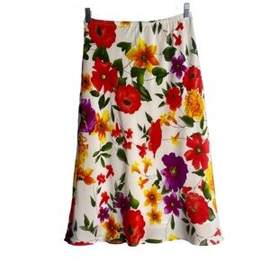 Floral A-Line Silk Skirt Size 10 Spring Easter Colorful Career Dressy LINEA QVC
